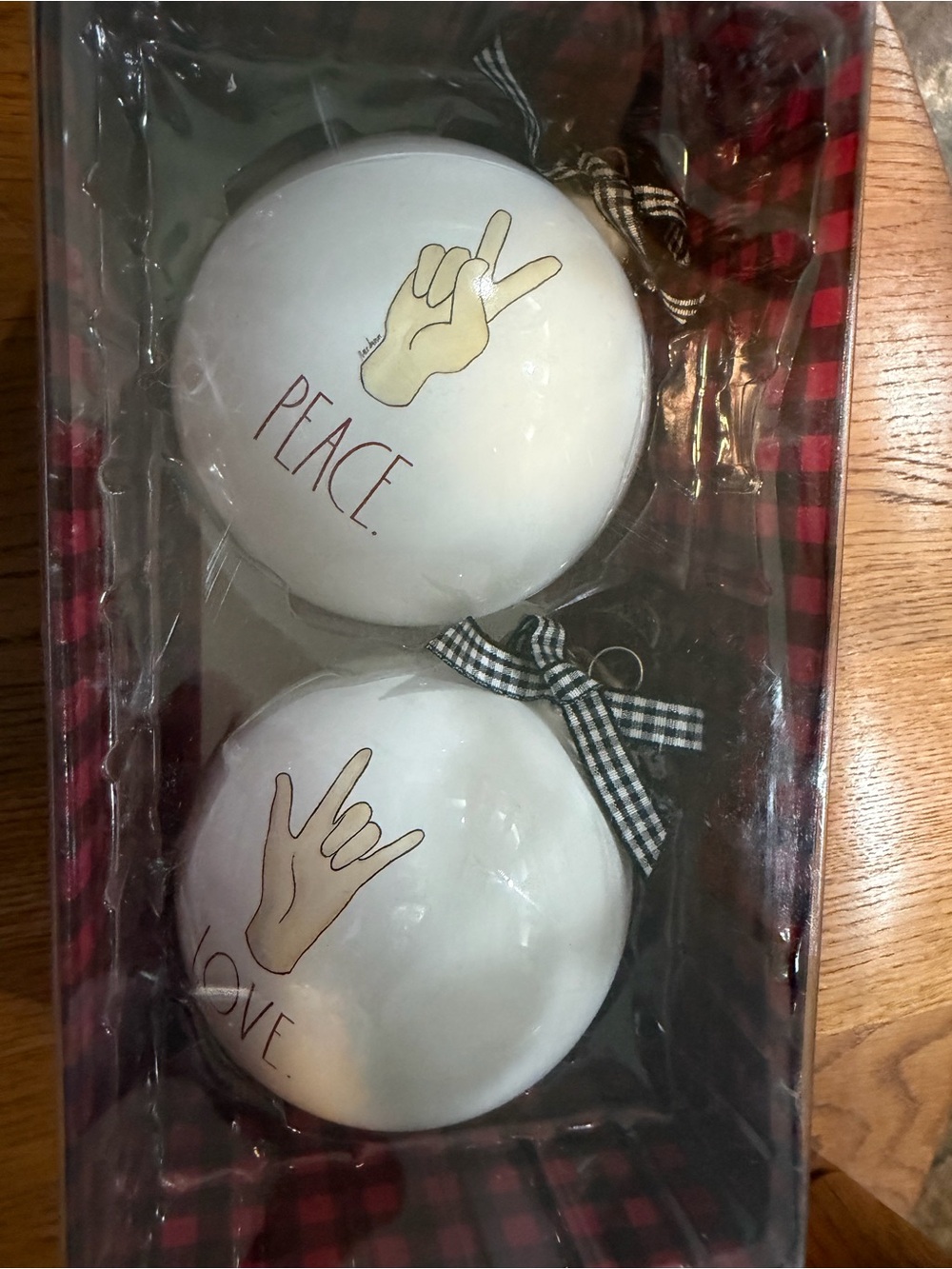 Rae Dunn White "Peace" & "Love" Hand-Sign Holiday Ornaments